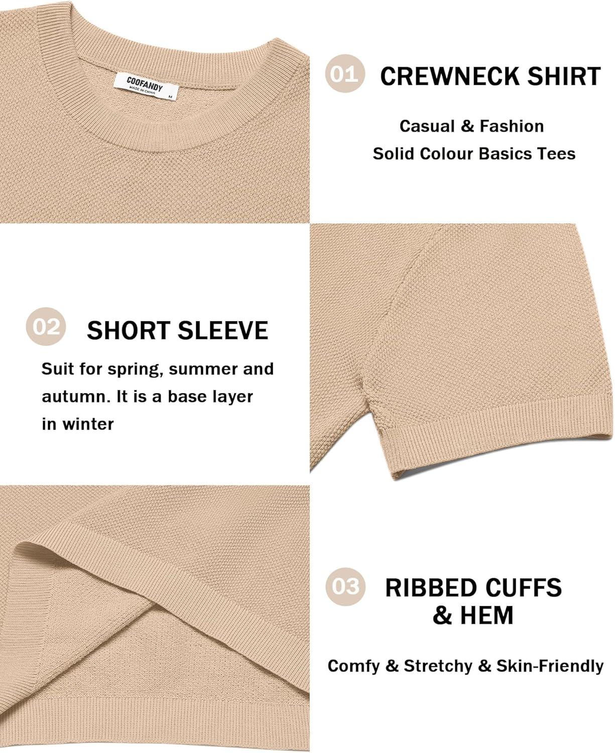 imageCOOFANDY Mens Knit TShirts Short Sleeve Crewneck Shirt Casual Textured Pullover TeesKhaki