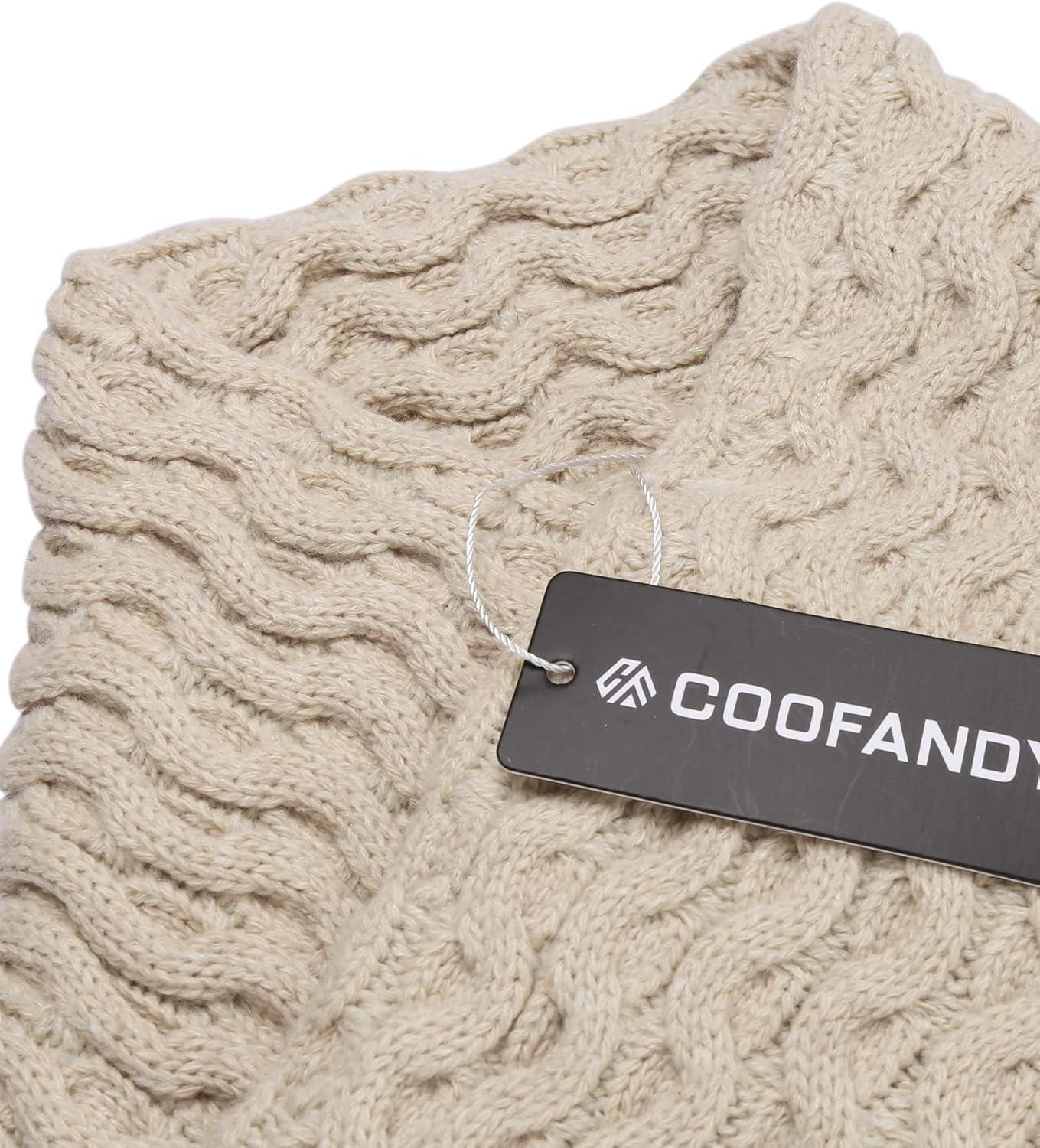 imageCOOFANDY Mens Knitted Hoodies Pullover Casual Long Sleeve Turtleneck SweatersA Apricot