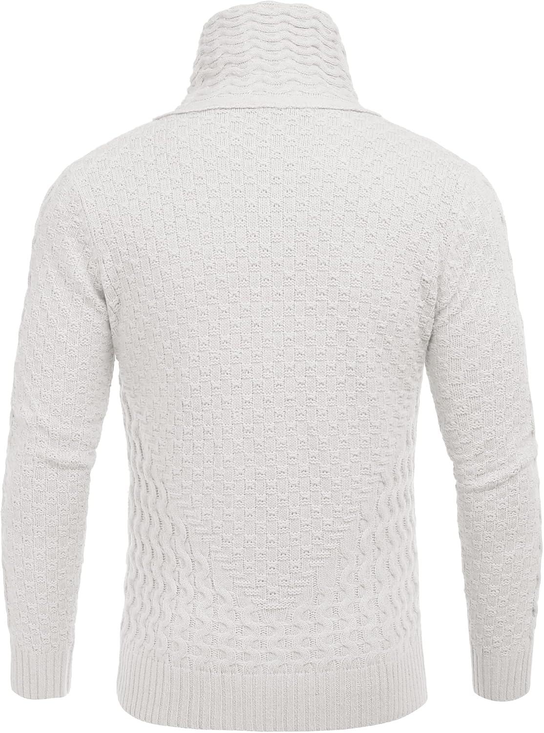 imageCOOFANDY Mens Knitted Hoodies Pullover Casual Long Sleeve Turtleneck SweatersA Pure White