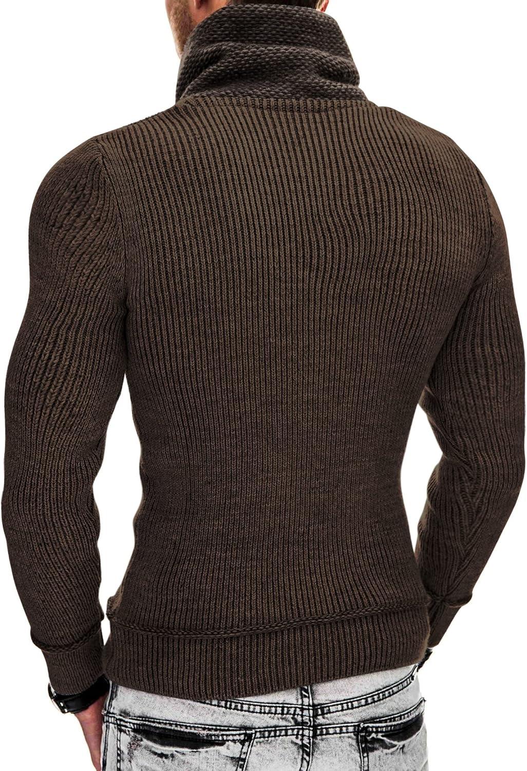 imageCOOFANDY Mens Knitted Turtleneck Pullover Shawl Collar Sweaters Slim Fit High Neck Hoodies with PocketsCoffee