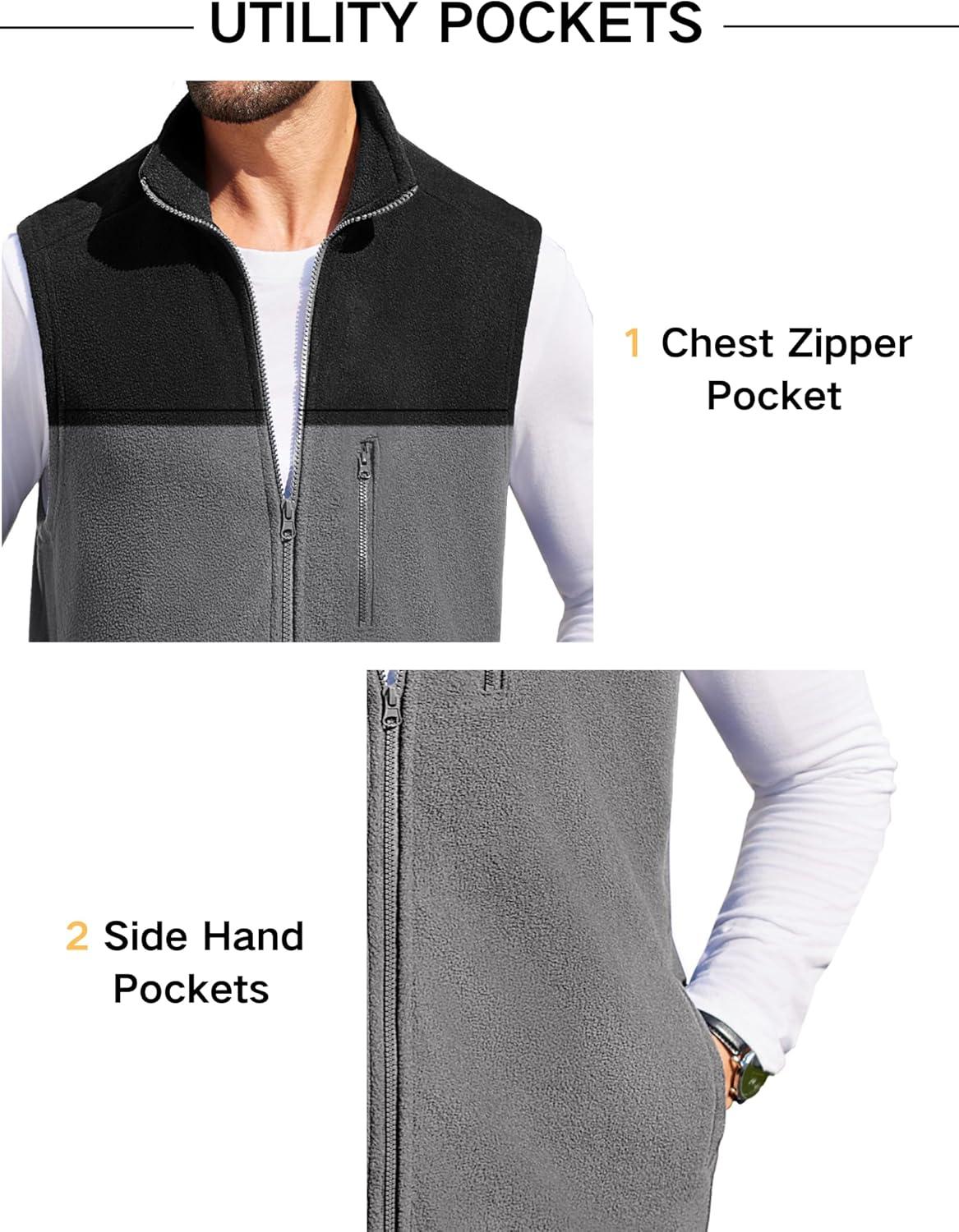 imageCOOFANDY Mens Lightweight Fleece Vest Sleeveless Zip Up Warm Jacket Casual Outerwear Vests With PocketsBlackDeep Grey