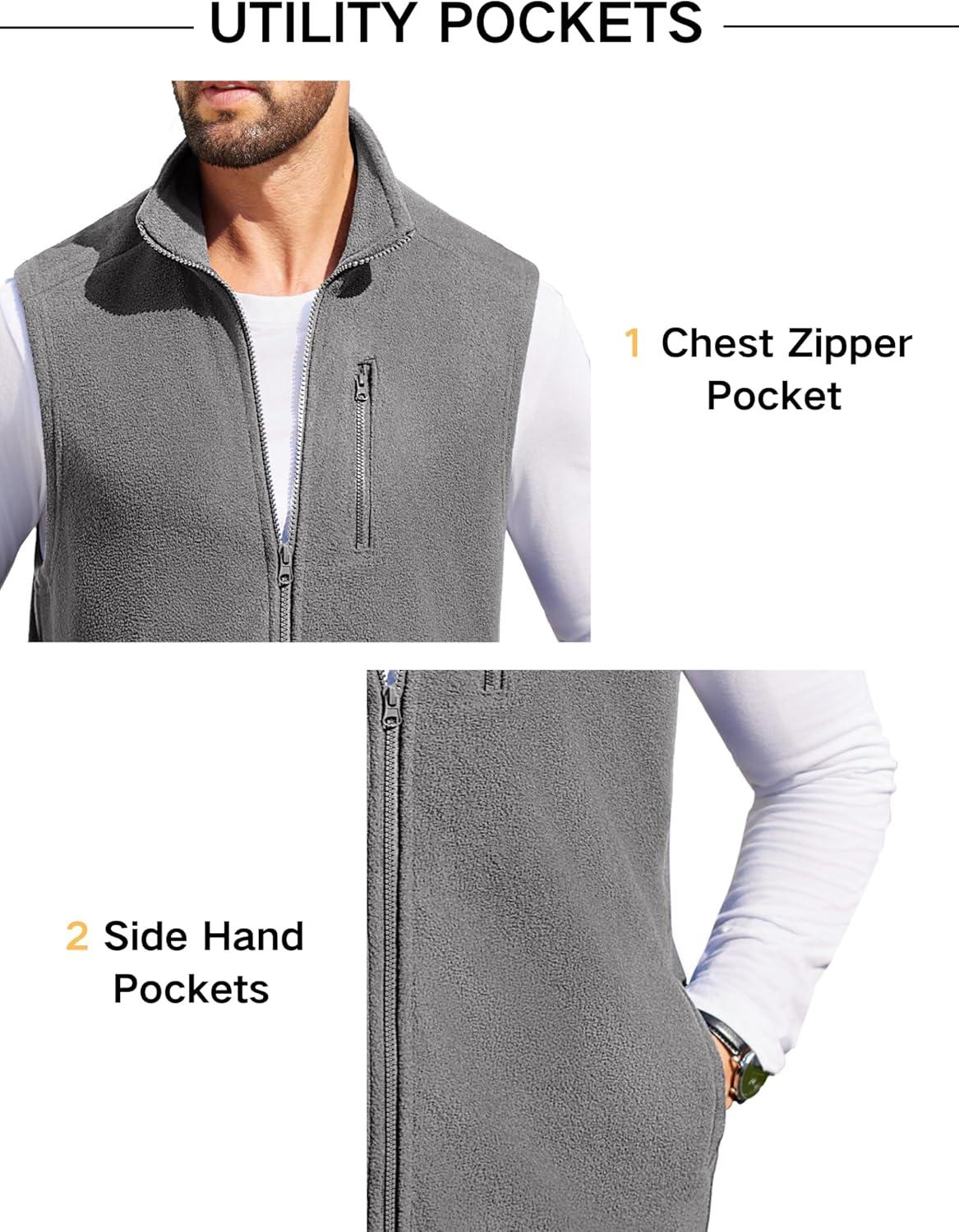imageCOOFANDY Mens Lightweight Fleece Vest Sleeveless Zip Up Warm Jacket Casual Outerwear Vests With PocketsGrey