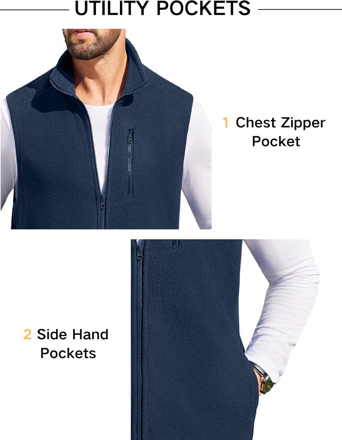 imageCOOFANDY Mens Lightweight Fleece Vest Sleeveless Zip Up Warm Jacket Casual Outerwear Vests With PocketsNavy