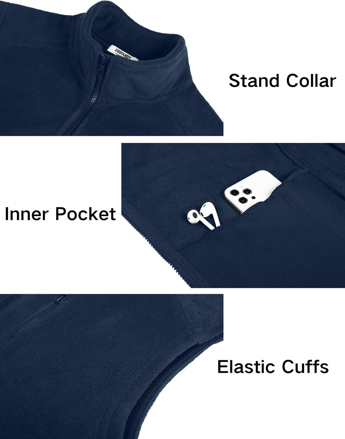 imageCOOFANDY Mens Lightweight Fleece Vest Sleeveless Zip Up Warm Jacket Casual Outerwear Vests With PocketsNavy