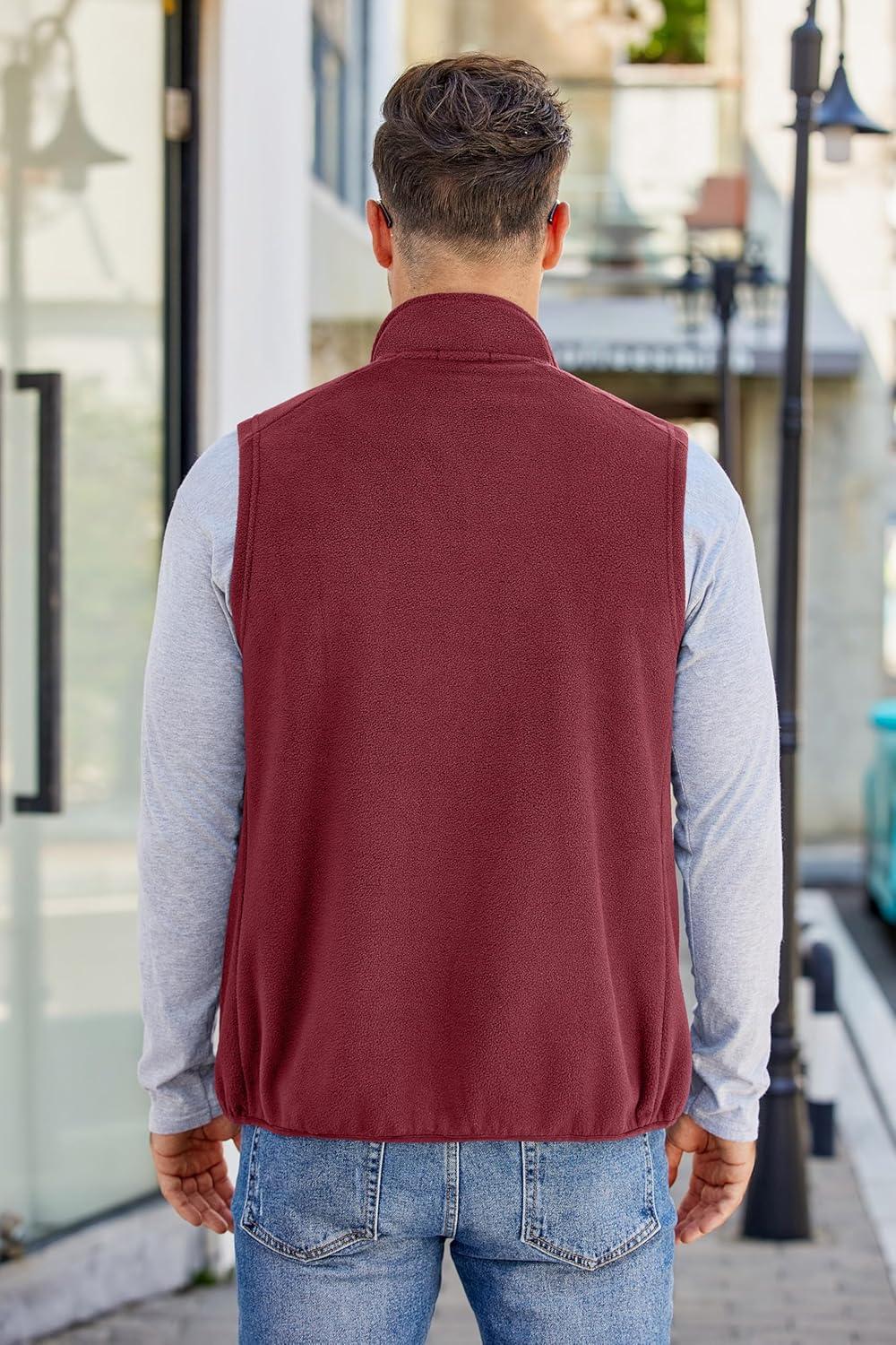 imageCOOFANDY Mens Lightweight Fleece Vest Sleeveless Zip Up Warm Jacket Casual Outerwear Vests With PocketsWine Red