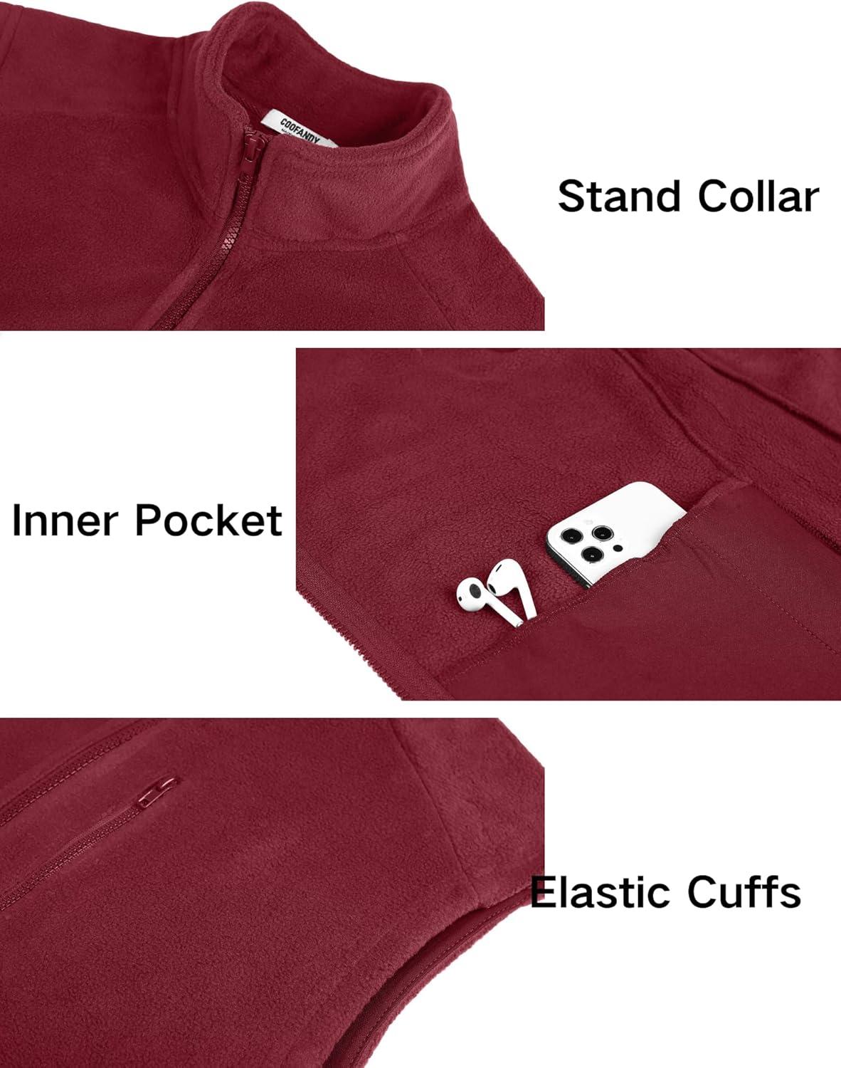 imageCOOFANDY Mens Lightweight Fleece Vest Sleeveless Zip Up Warm Jacket Casual Outerwear Vests With PocketsWine Red