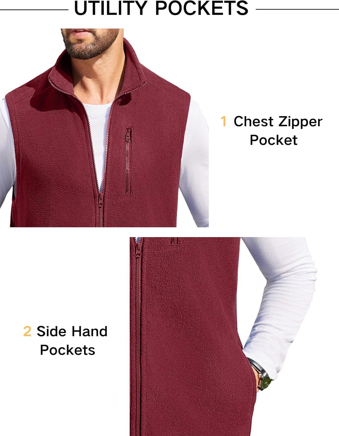 imageCOOFANDY Mens Lightweight Fleece Vest Sleeveless Zip Up Warm Jacket Casual Outerwear Vests With PocketsWine Red