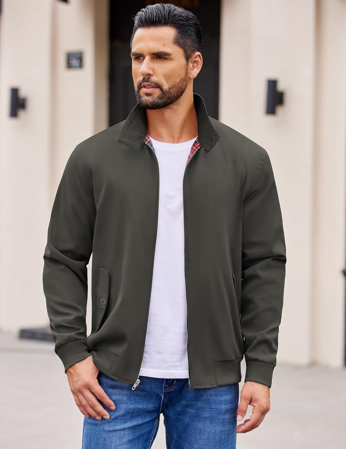 imageCOOFANDY Mens Lightweight Jackets Casual Windbreaker Zip Up Coat Stand Collar Golf Jacket Stylish Fall Work BusinessDark Grey