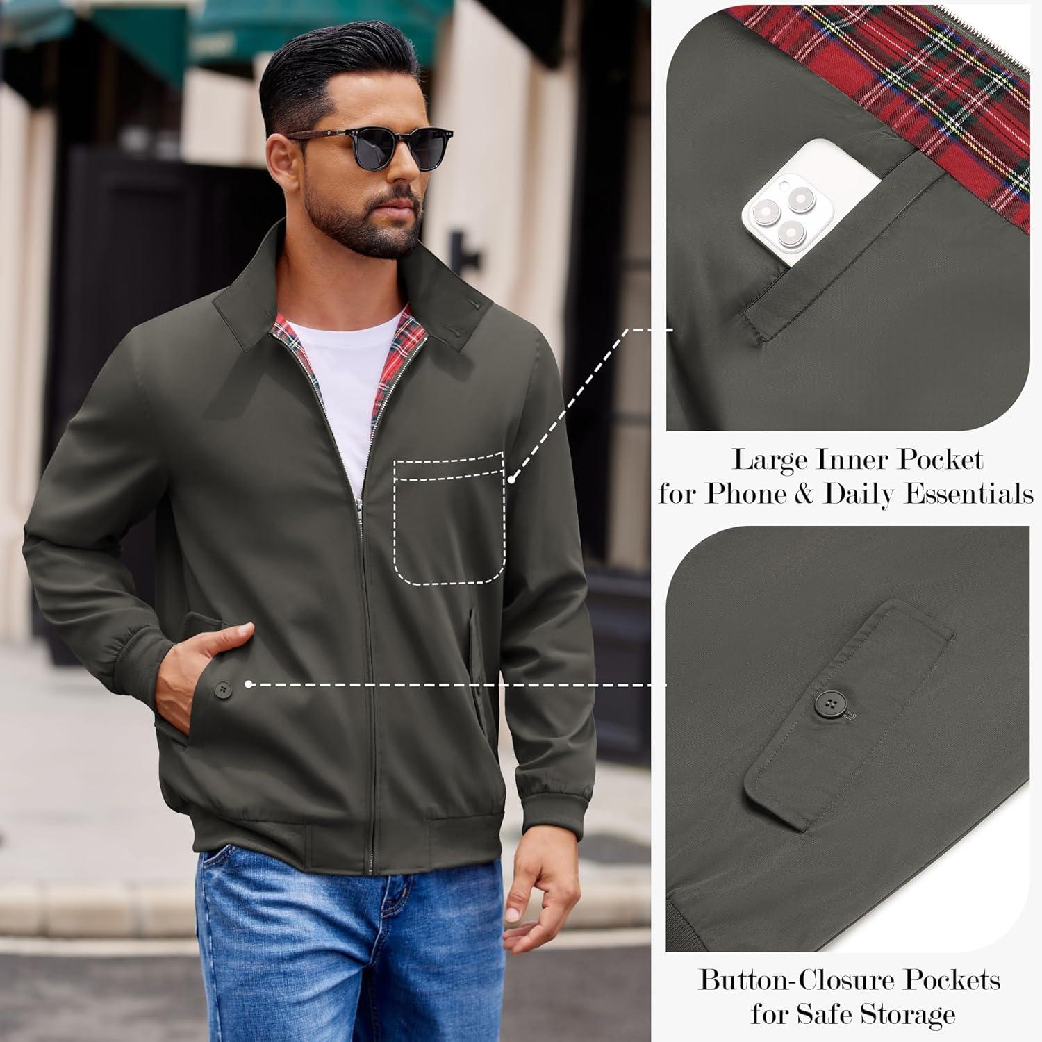 imageCOOFANDY Mens Lightweight Jackets Casual Windbreaker Zip Up Coat Stand Collar Golf Jacket Stylish Fall Work BusinessDark Grey