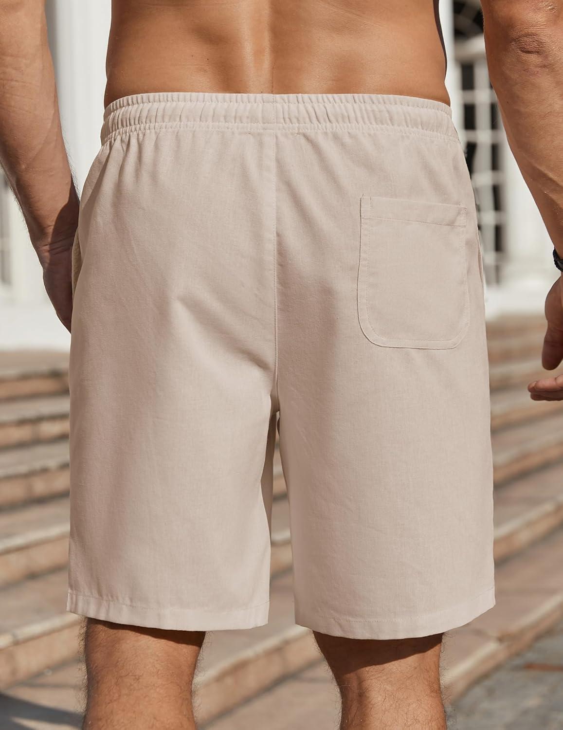imageCOOFANDY Mens Linen Shorts Casual Beach Shorts 9 inch Inseam Elastic Waist Drawstring Summer ShortsBeige