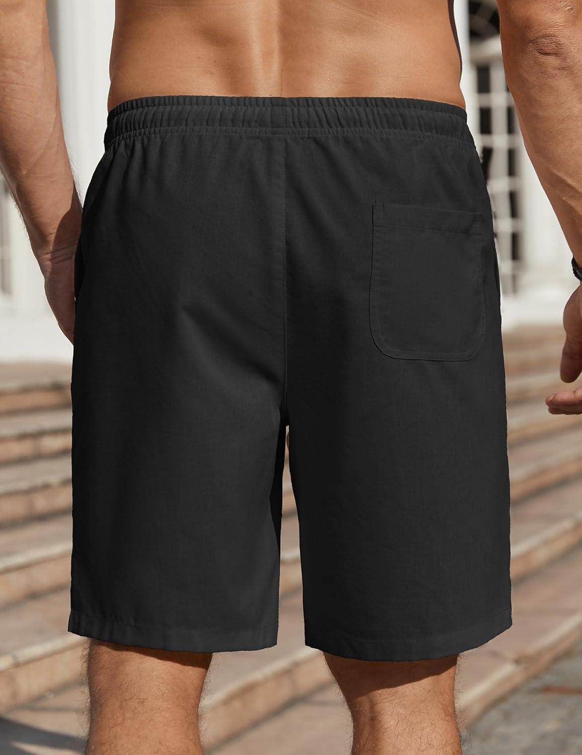 imageCOOFANDY Mens Linen Shorts Casual Beach Shorts 9 inch Inseam Elastic Waist Drawstring Summer ShortsBlack