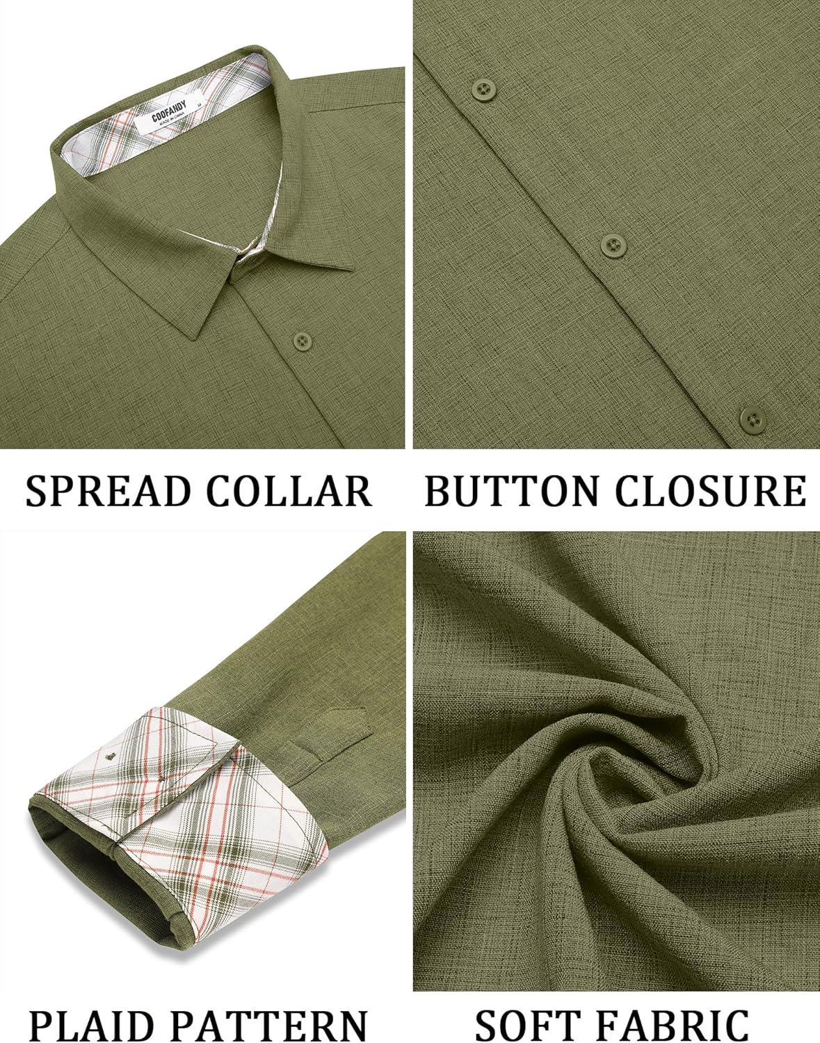 imageCOOFANDY Mens Long Sleeve Button Down Shirts Casual Untucked Shirt Regular Fit Dress ShirtArmy Green