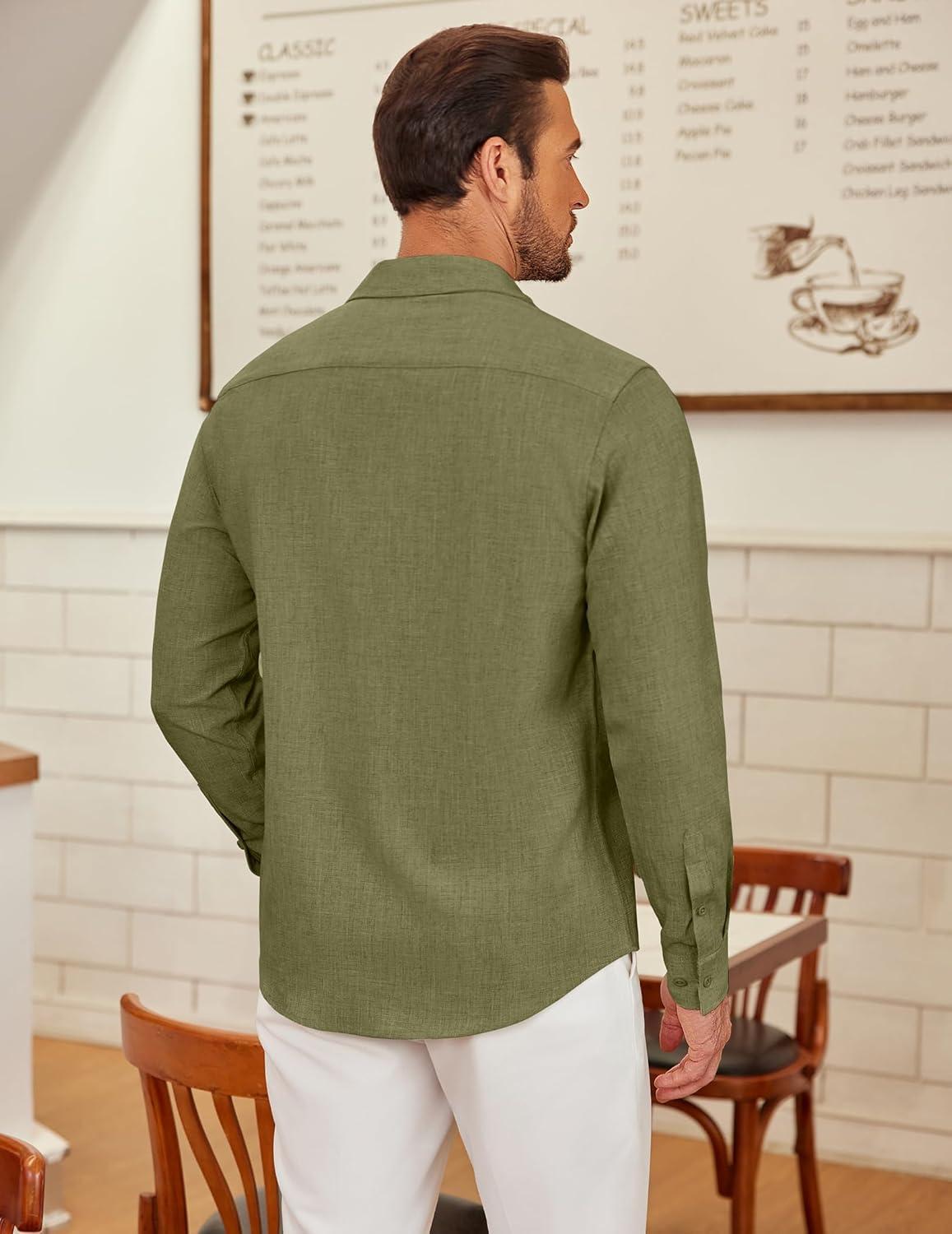 imageCOOFANDY Mens Long Sleeve Button Down Shirts Casual Untucked Shirt Regular Fit Dress ShirtArmy Green