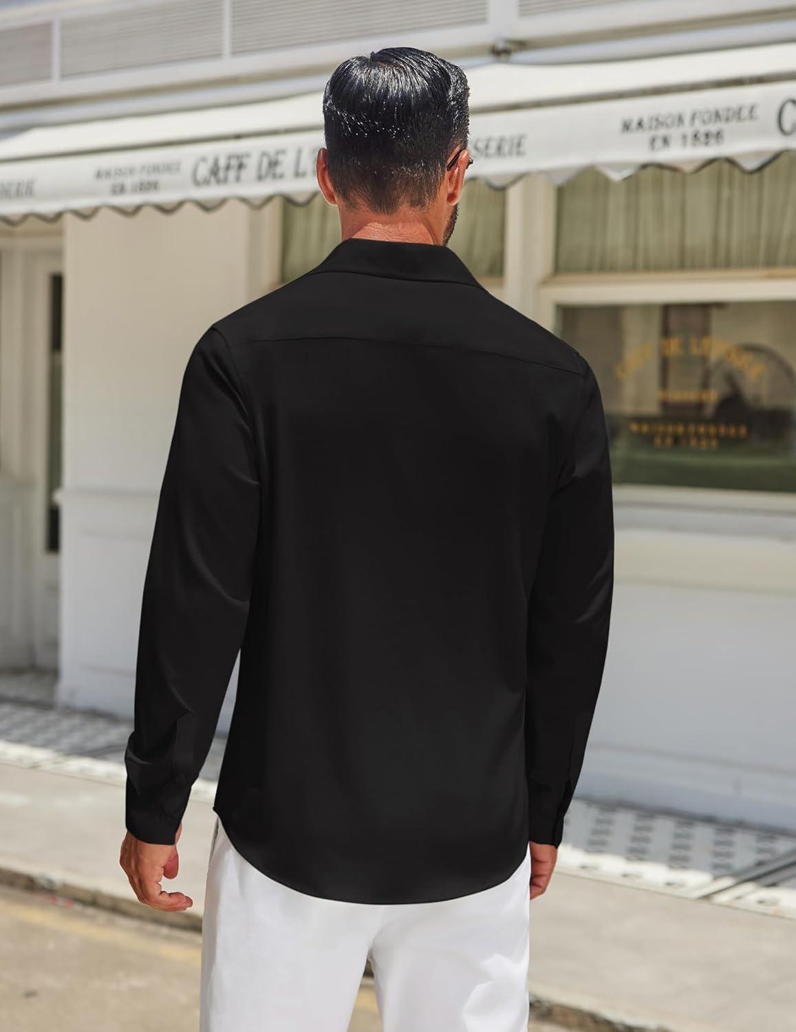 imageCOOFANDY Mens Long Sleeve Button Down Shirts Casual Untucked Shirt Regular Fit Dress ShirtBlack