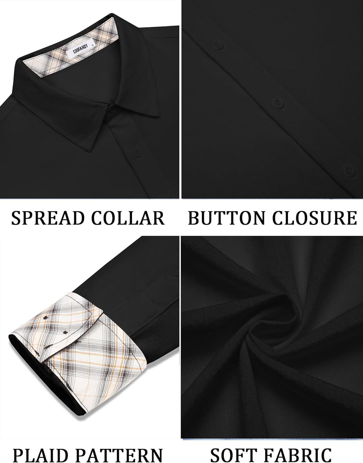 imageCOOFANDY Mens Long Sleeve Button Down Shirts Casual Untucked Shirt Regular Fit Dress ShirtBlack