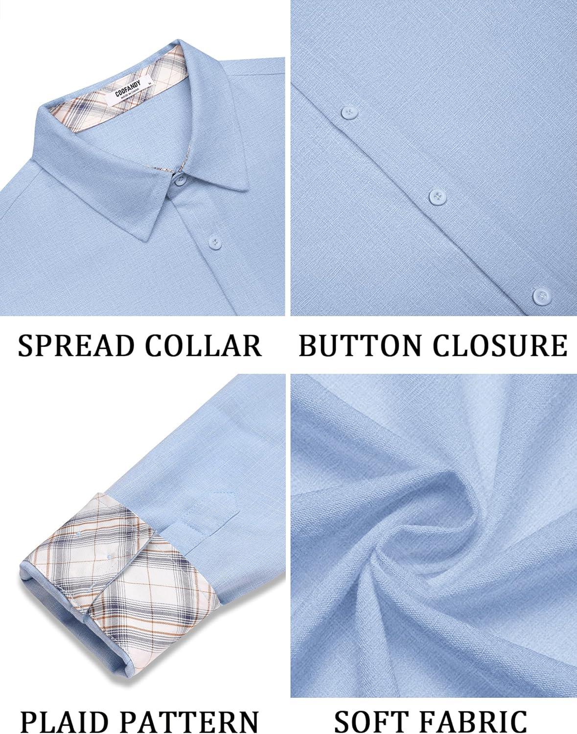 imageCOOFANDY Mens Long Sleeve Button Down Shirts Casual Untucked Shirt Regular Fit Dress ShirtClear Blue