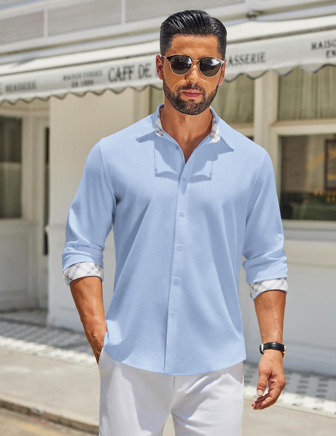 imageCOOFANDY Mens Long Sleeve Button Down Shirts Casual Untucked Shirt Regular Fit Dress ShirtClear Blue