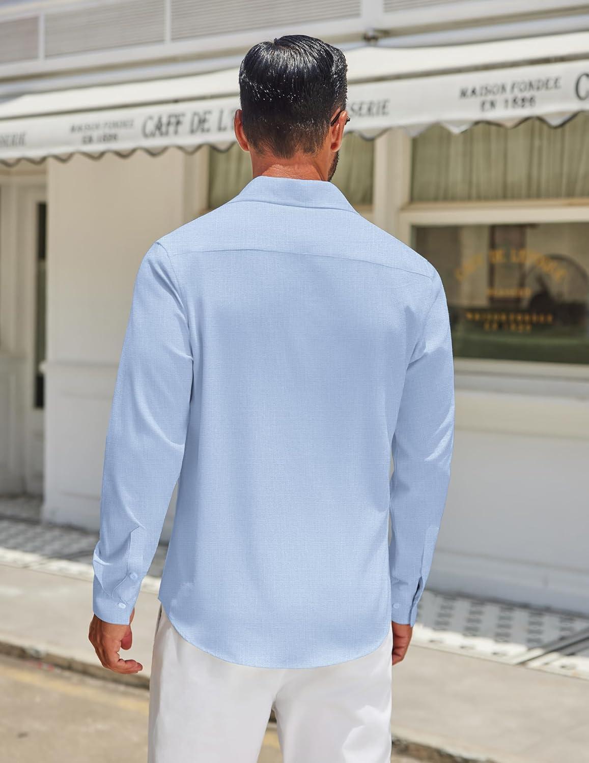 imageCOOFANDY Mens Long Sleeve Button Down Shirts Casual Untucked Shirt Regular Fit Dress ShirtClear Blue