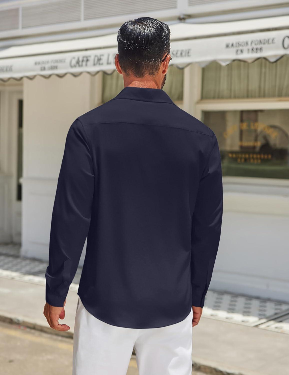 imageCOOFANDY Mens Long Sleeve Button Down Shirts Casual Untucked Shirt Regular Fit Dress ShirtDark Blue