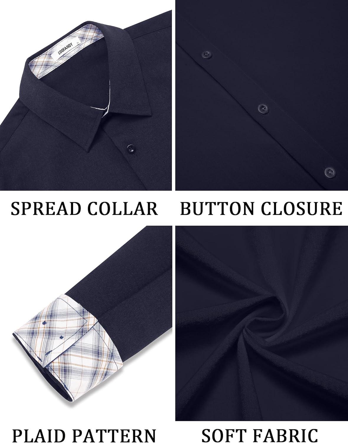 imageCOOFANDY Mens Long Sleeve Button Down Shirts Casual Untucked Shirt Regular Fit Dress ShirtDark Blue