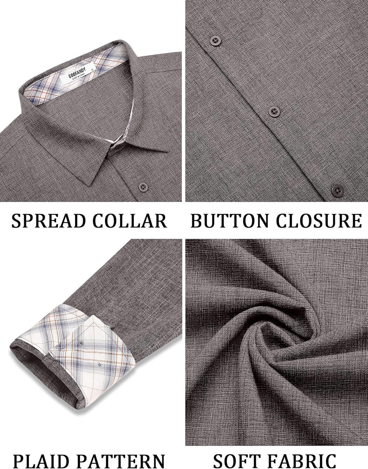 imageCOOFANDY Mens Long Sleeve Button Down Shirts Casual Untucked Shirt Regular Fit Dress ShirtDark Grey