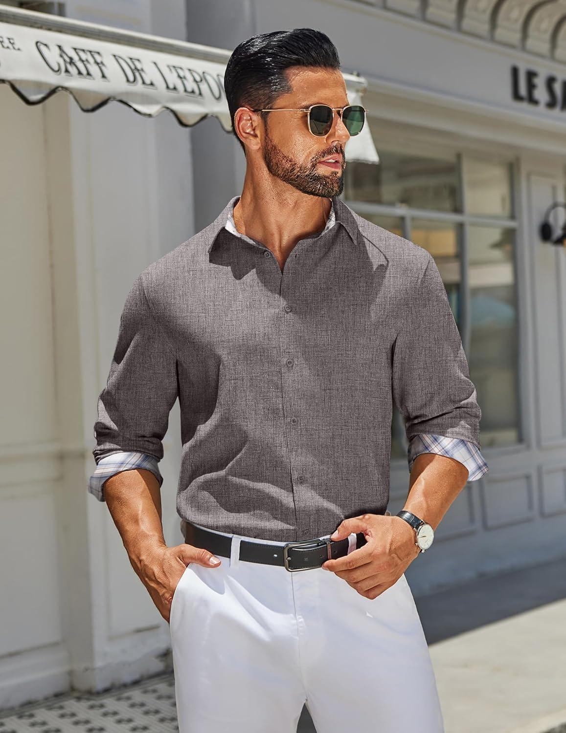 imageCOOFANDY Mens Long Sleeve Button Down Shirts Casual Untucked Shirt Regular Fit Dress ShirtDark Grey