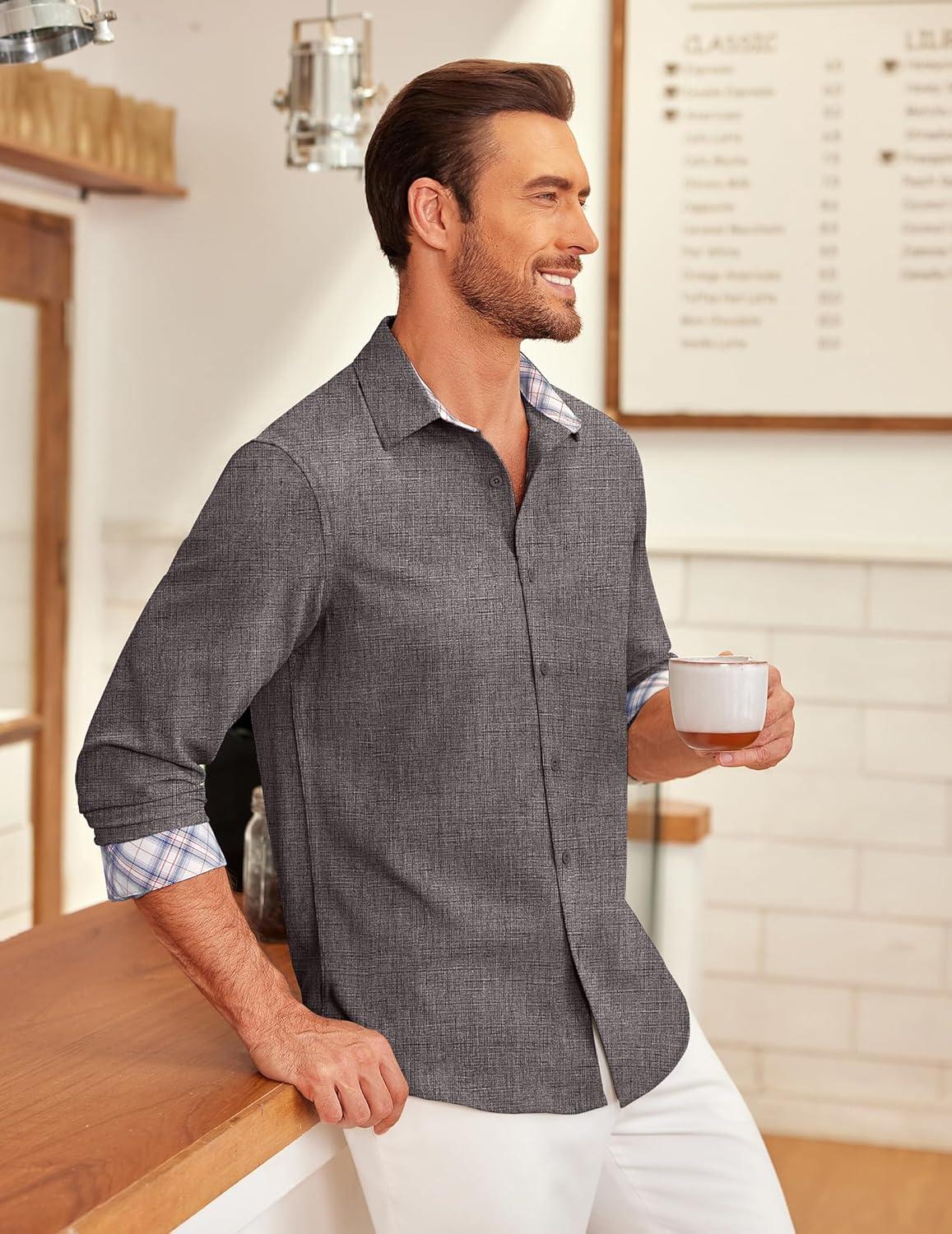 imageCOOFANDY Mens Long Sleeve Button Down Shirts Casual Untucked Shirt Regular Fit Dress ShirtDark Grey