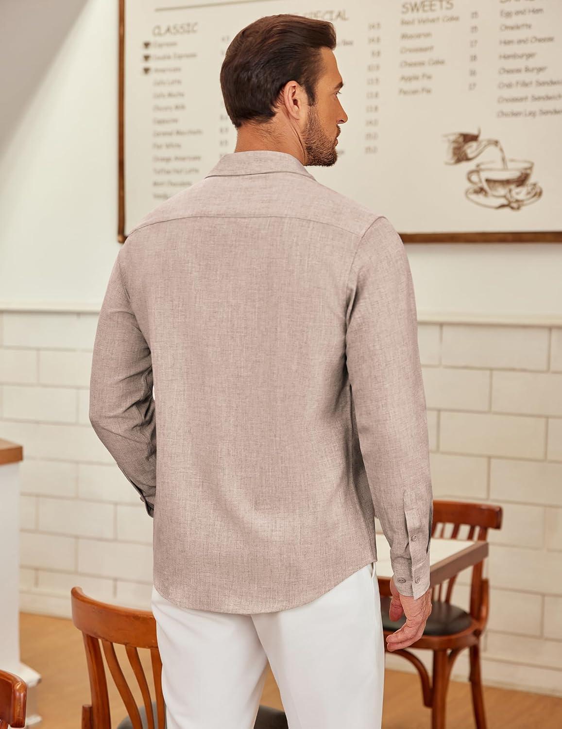 imageCOOFANDY Mens Long Sleeve Button Down Shirts Casual Untucked Shirt Regular Fit Dress ShirtKhaki