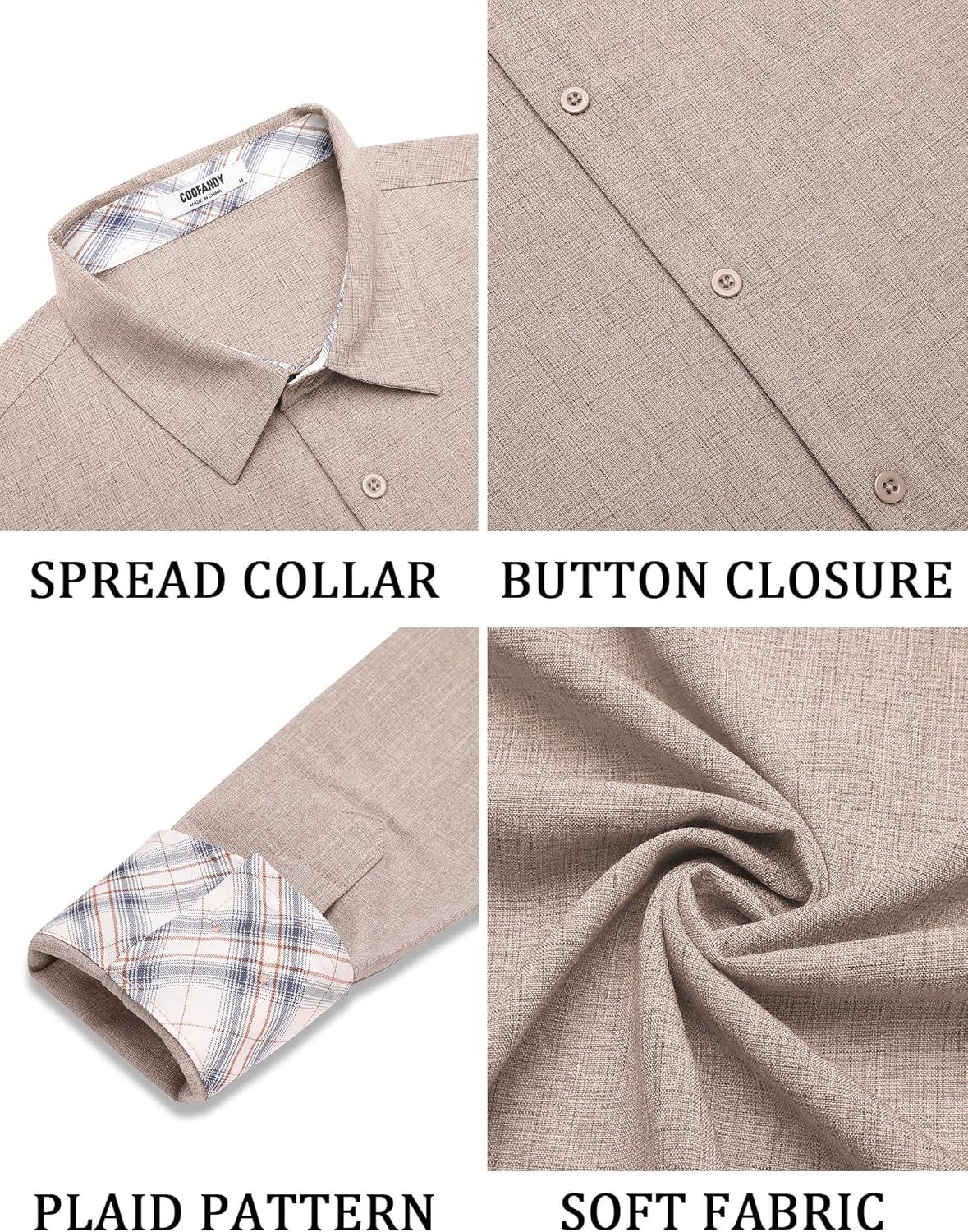 imageCOOFANDY Mens Long Sleeve Button Down Shirts Casual Untucked Shirt Regular Fit Dress ShirtKhaki