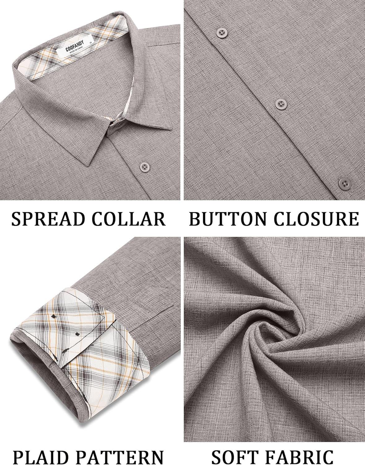 imageCOOFANDY Mens Long Sleeve Button Down Shirts Casual Untucked Shirt Regular Fit Dress ShirtLight Grey