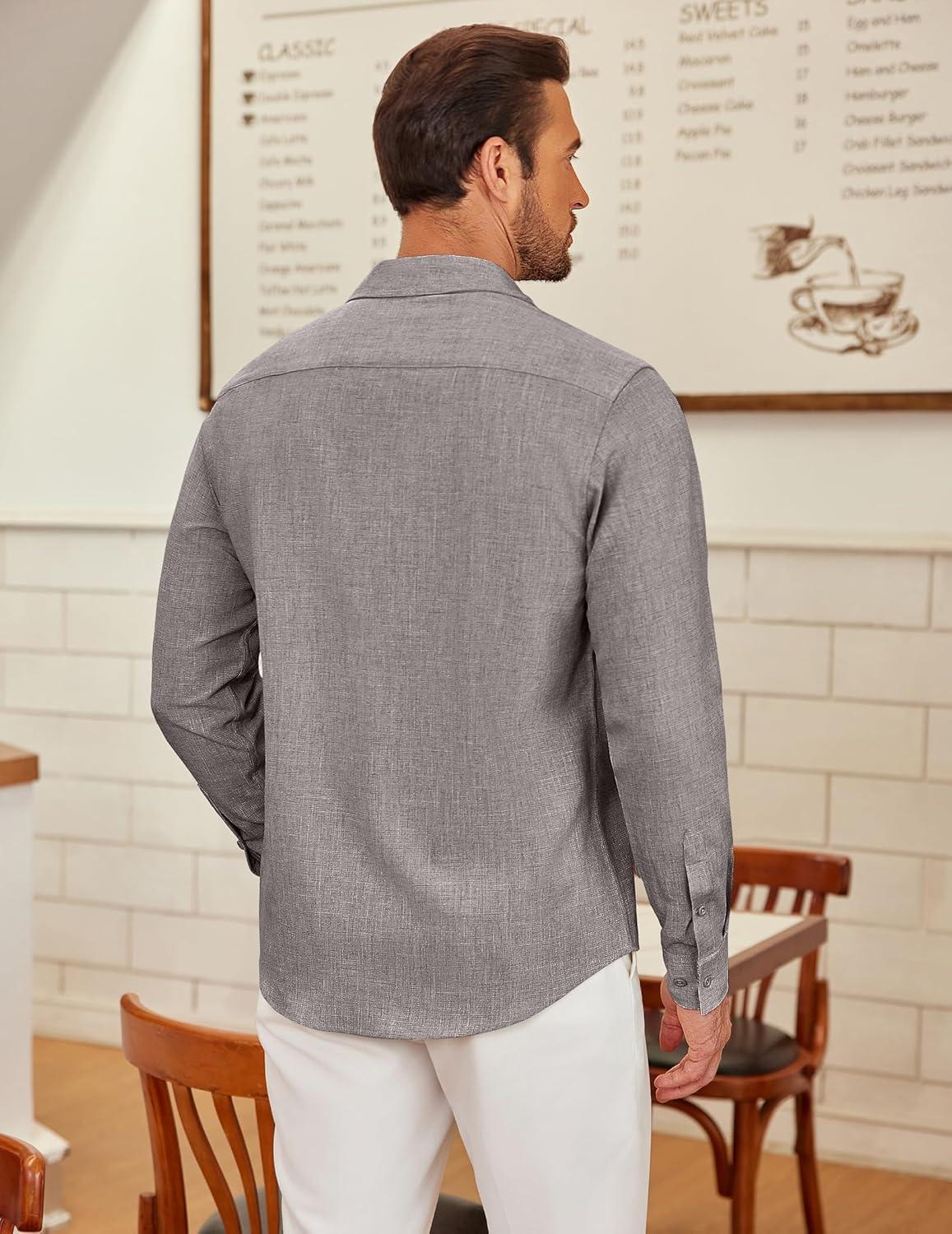 imageCOOFANDY Mens Long Sleeve Button Down Shirts Casual Untucked Shirt Regular Fit Dress ShirtLight Grey