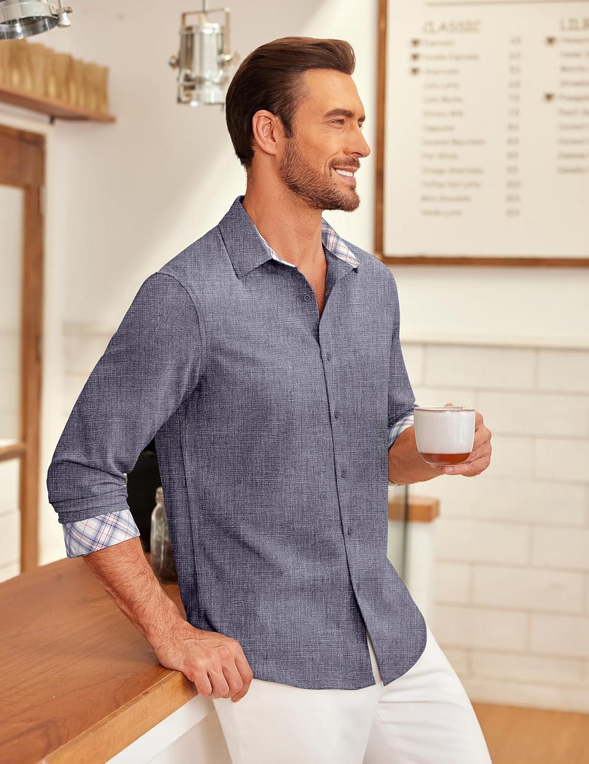 imageCOOFANDY Mens Long Sleeve Button Down Shirts Casual Untucked Shirt Regular Fit Dress ShirtNavy Blue