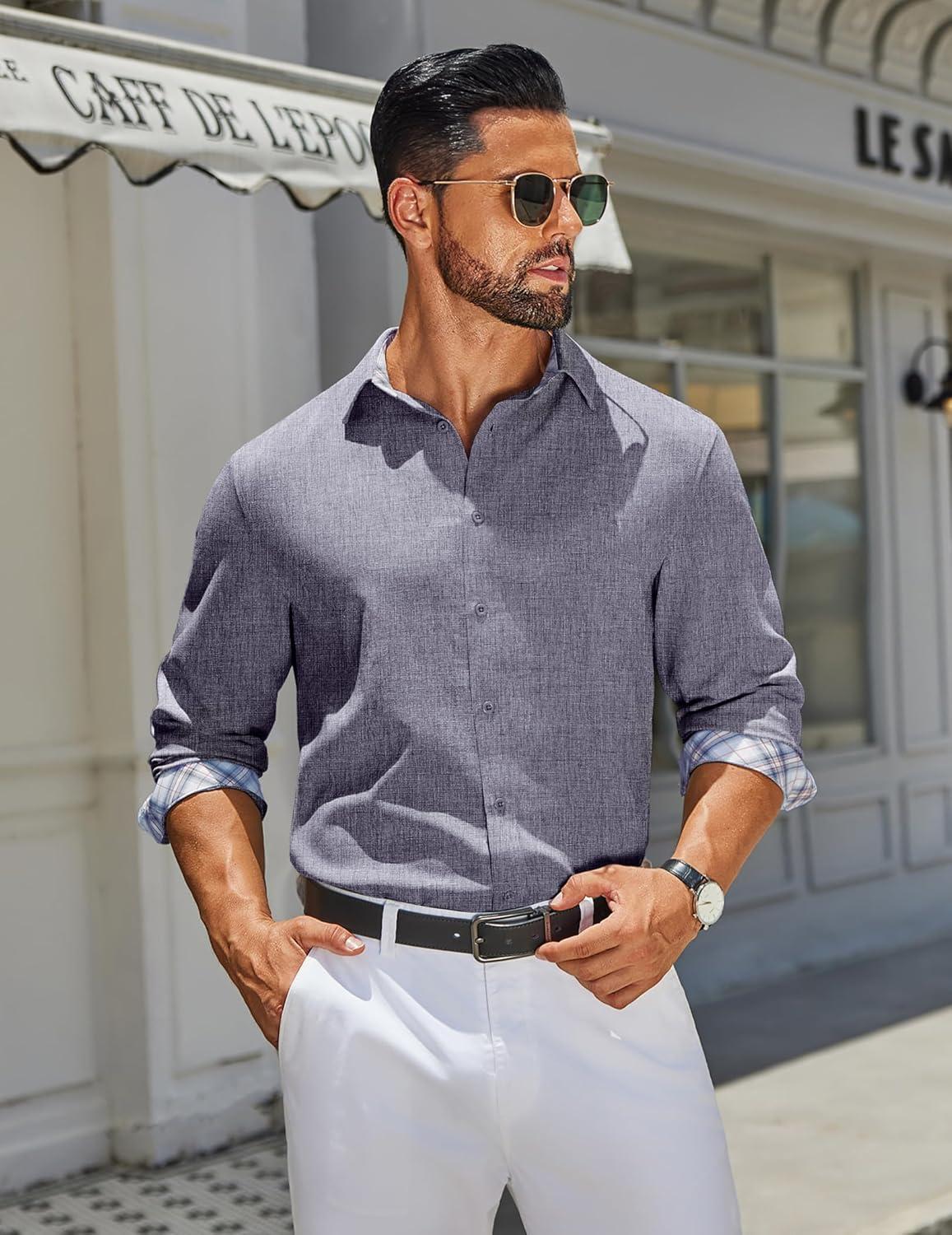 imageCOOFANDY Mens Long Sleeve Button Down Shirts Casual Untucked Shirt Regular Fit Dress ShirtNavy Blue