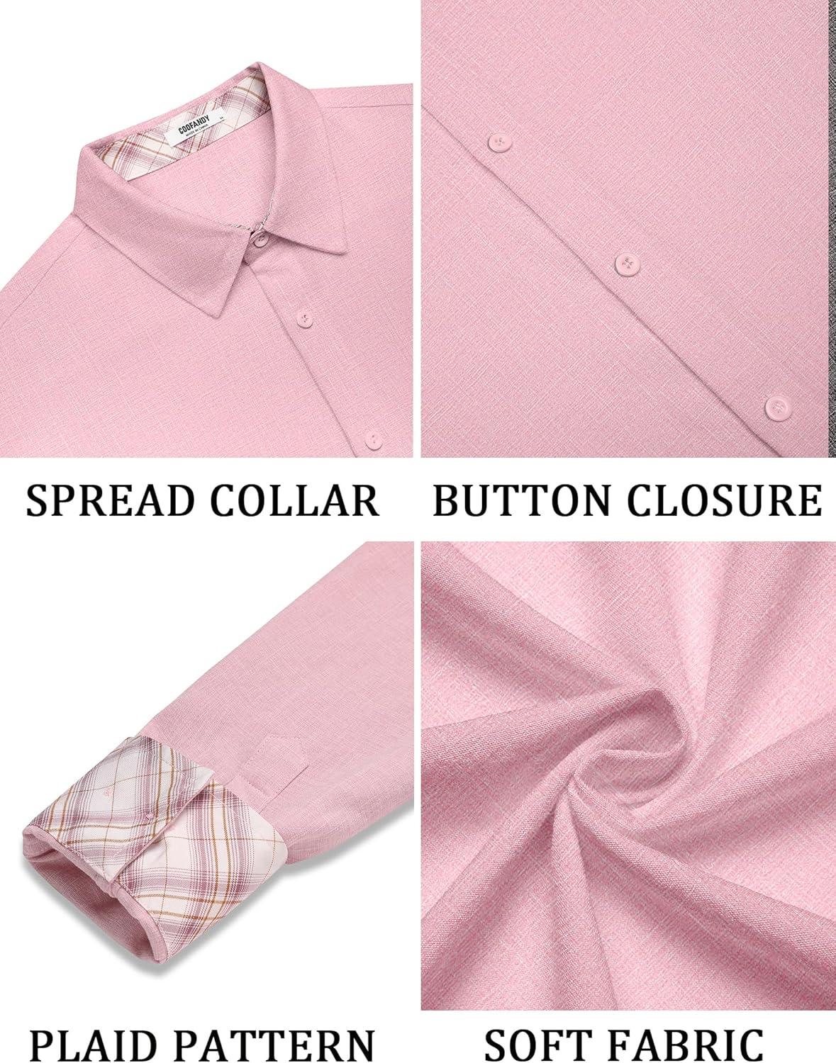 imageCOOFANDY Mens Long Sleeve Button Down Shirts Casual Untucked Shirt Regular Fit Dress ShirtPink