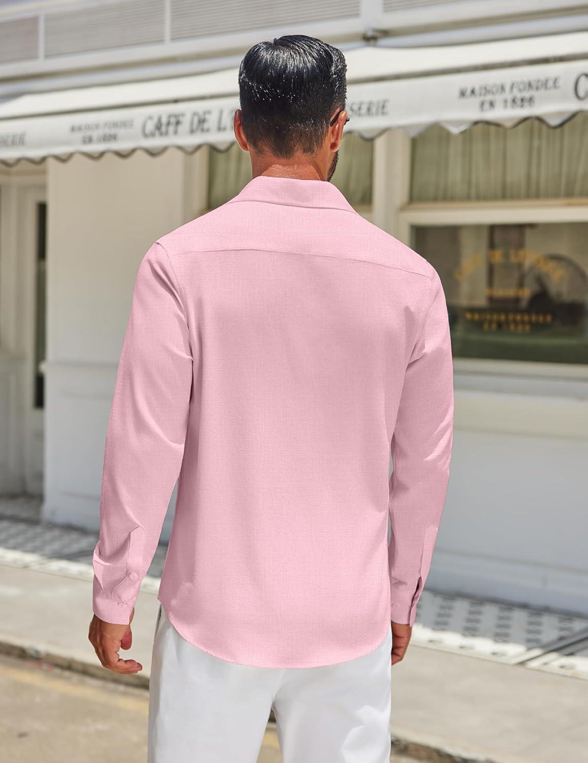 imageCOOFANDY Mens Long Sleeve Button Down Shirts Casual Untucked Shirt Regular Fit Dress ShirtPink