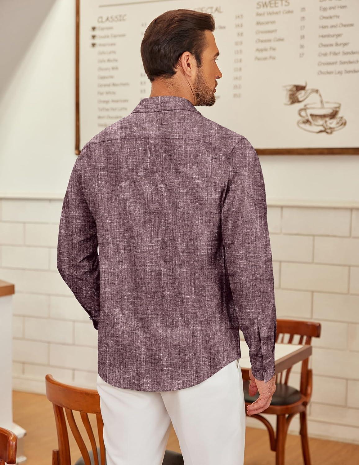 imageCOOFANDY Mens Long Sleeve Button Down Shirts Casual Untucked Shirt Regular Fit Dress ShirtRed