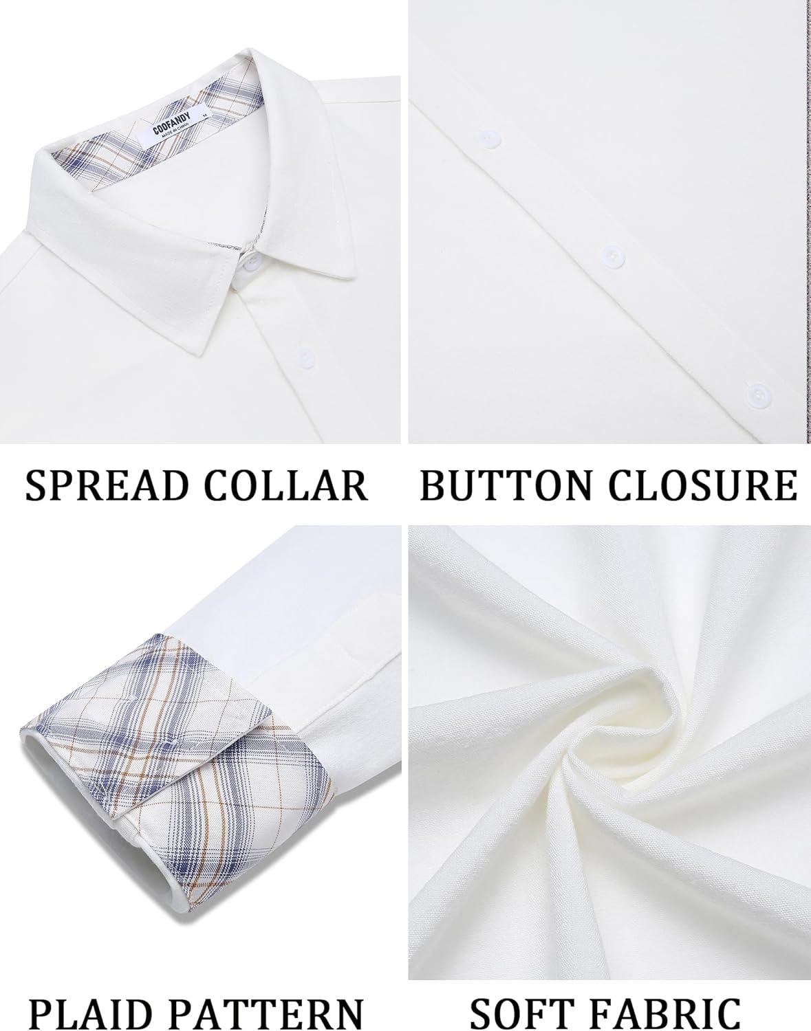 imageCOOFANDY Mens Long Sleeve Button Down Shirts Casual Untucked Shirt Regular Fit Dress ShirtWhite