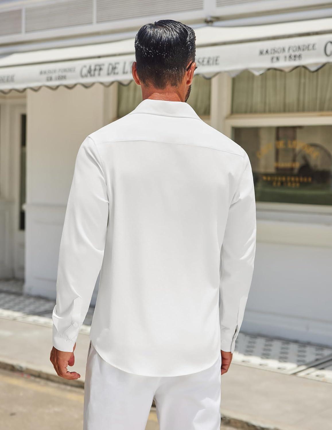 imageCOOFANDY Mens Long Sleeve Button Down Shirts Casual Untucked Shirt Regular Fit Dress ShirtWhite