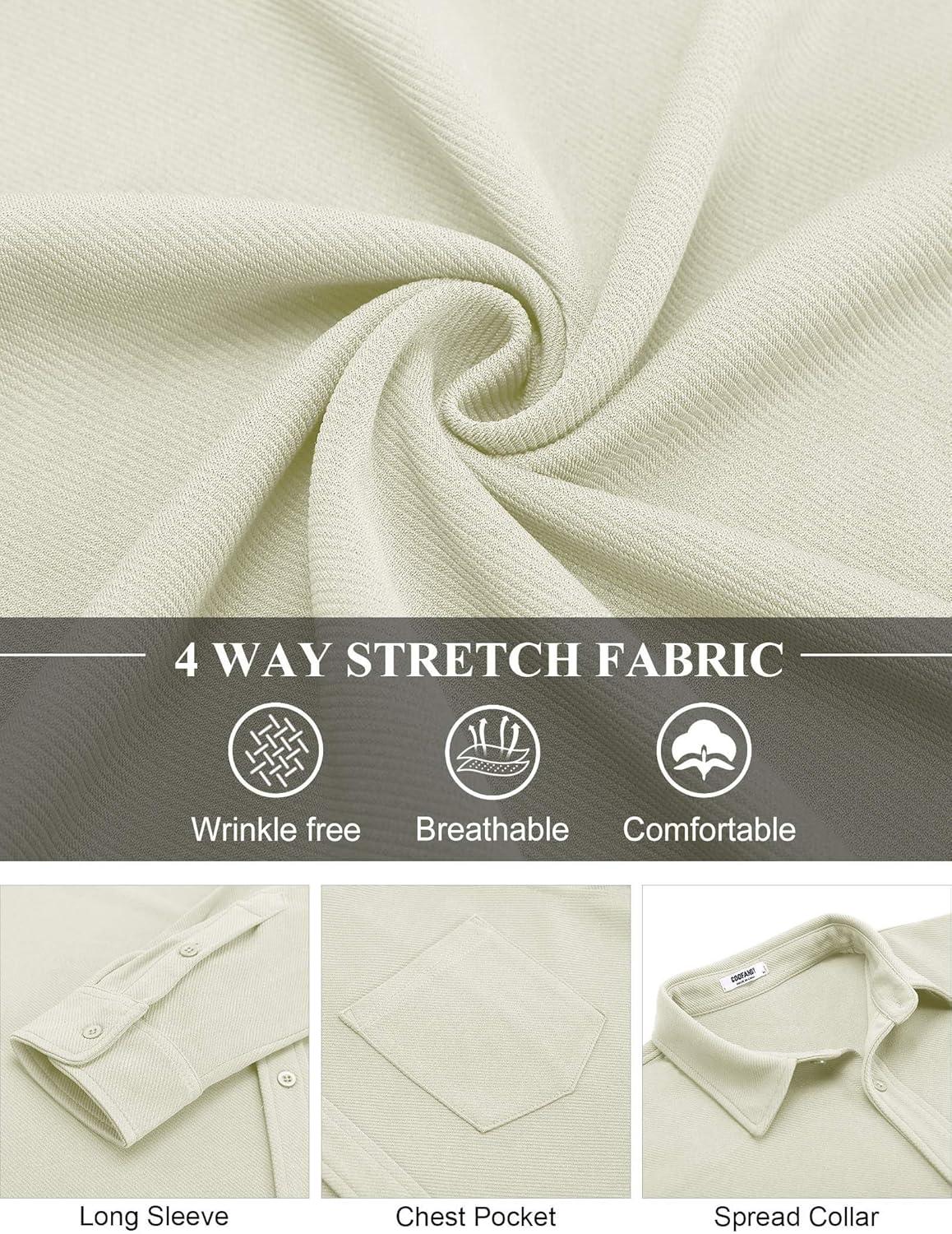 imageCOOFANDY Mens Long Sleeve Button Down Shirts Wrinkle Free Shacket Jacket Stretch Casual OvershirtBeige