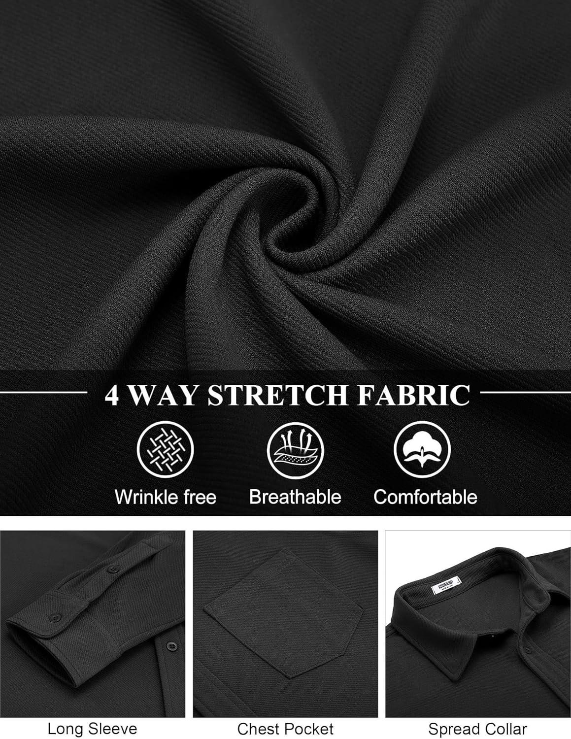 imageCOOFANDY Mens Long Sleeve Button Down Shirts Wrinkle Free Shacket Jacket Stretch Casual OvershirtBlack