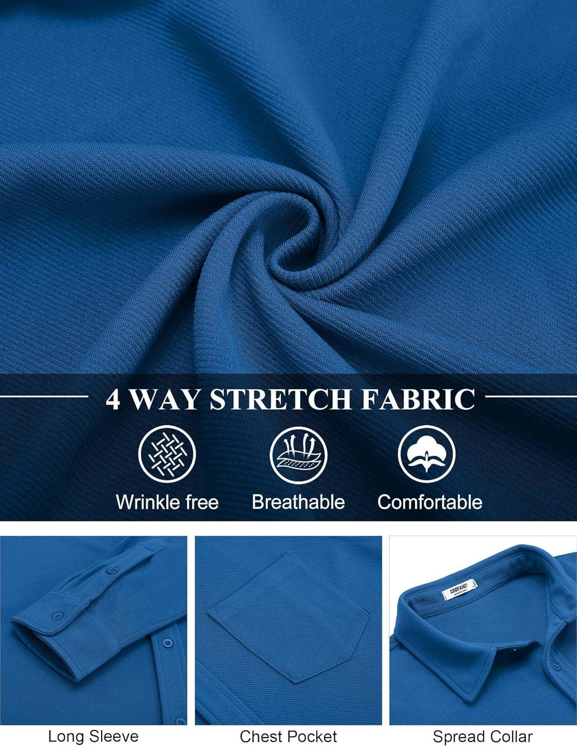 imageCOOFANDY Mens Long Sleeve Button Down Shirts Wrinkle Free Shacket Jacket Stretch Casual OvershirtBlue