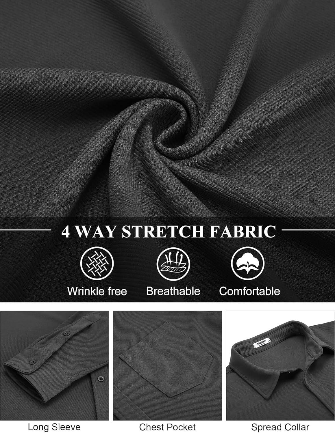 imageCOOFANDY Mens Long Sleeve Button Down Shirts Wrinkle Free Shacket Jacket Stretch Casual OvershirtDark Grey