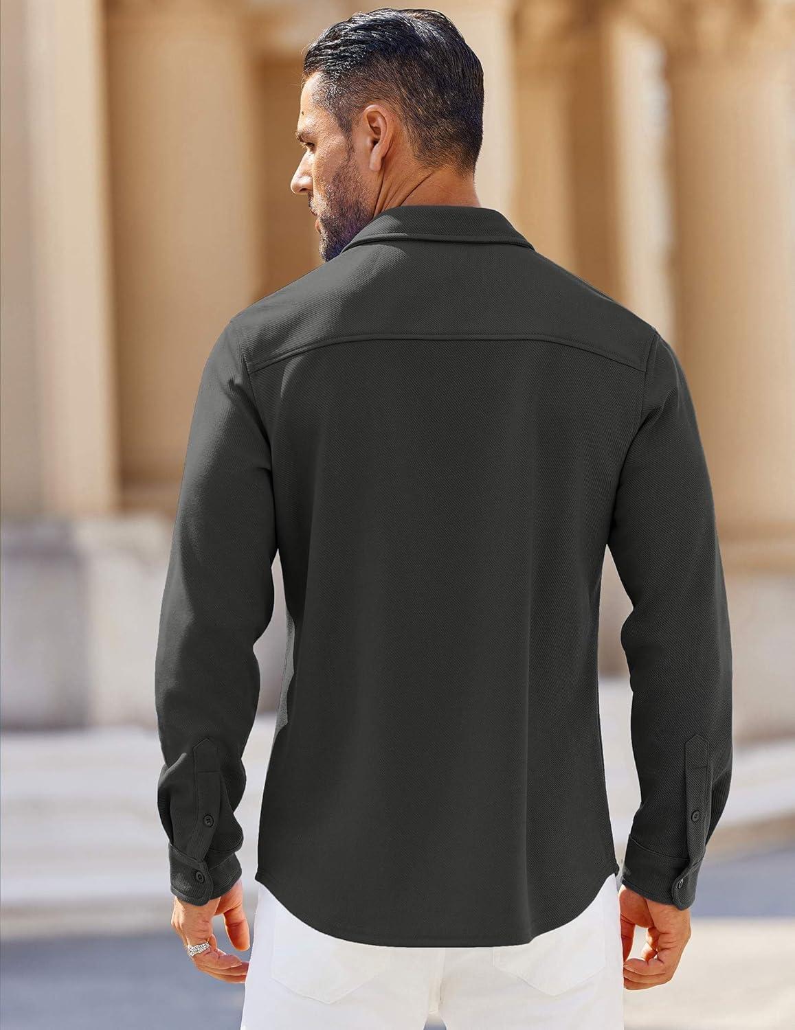imageCOOFANDY Mens Long Sleeve Button Down Shirts Wrinkle Free Shacket Jacket Stretch Casual OvershirtDark Grey