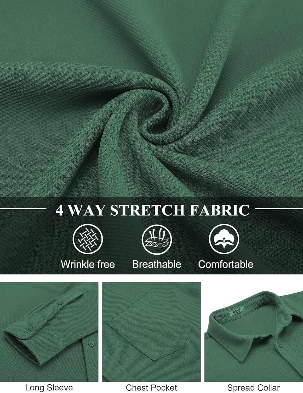 imageCOOFANDY Mens Long Sleeve Button Down Shirts Wrinkle Free Shacket Jacket Stretch Casual OvershirtGreen