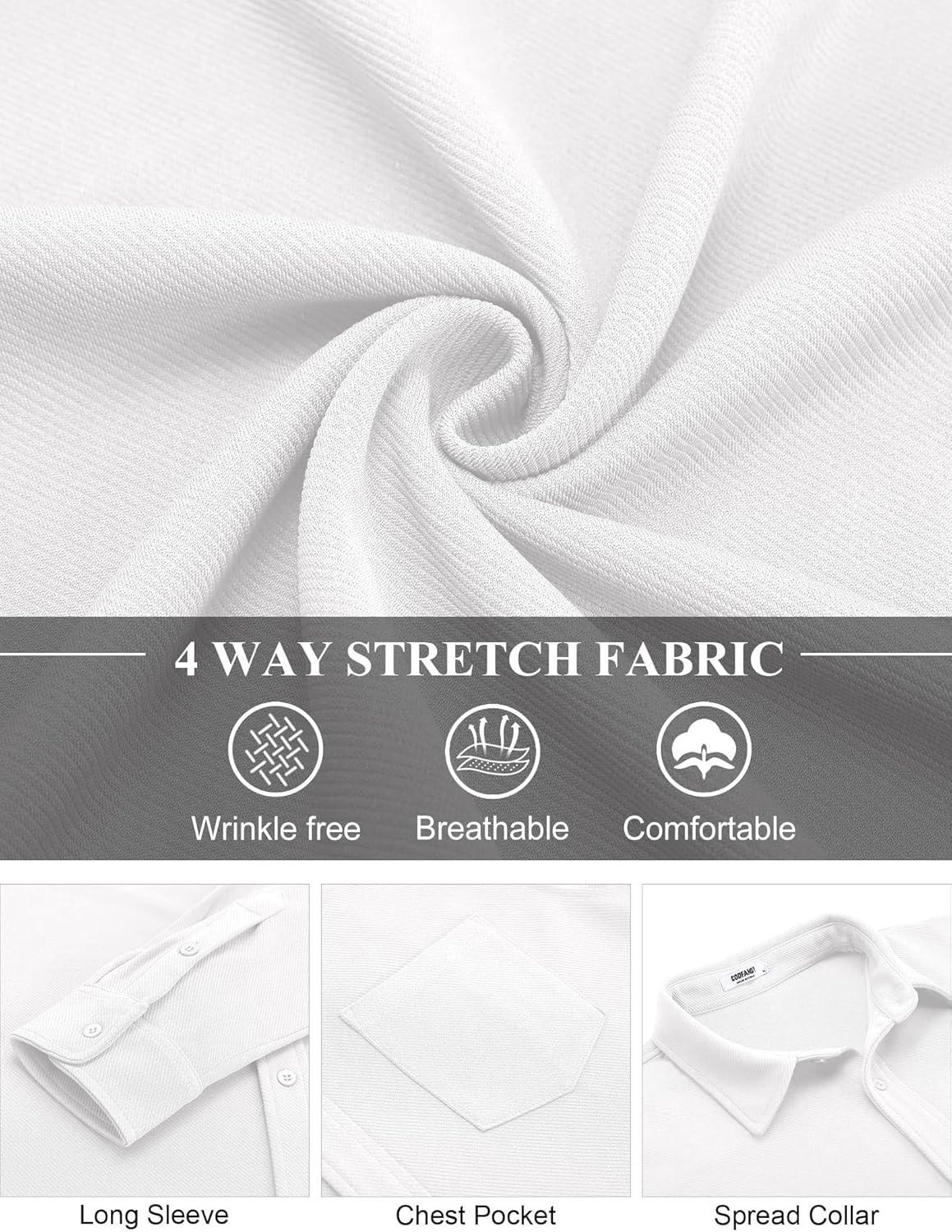 imageCOOFANDY Mens Long Sleeve Button Down Shirts Wrinkle Free Shacket Jacket Stretch Casual OvershirtWhite