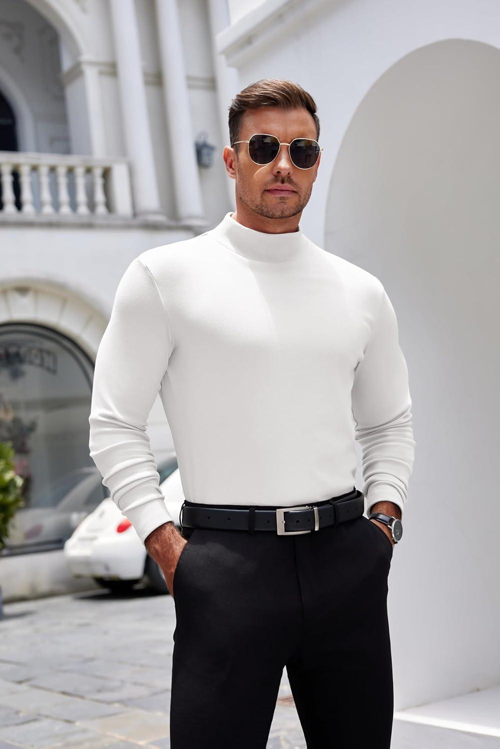 imageCOOFANDY Mens Mock Turtleneck Long Sleeve Shirts Basic Thermal Turtle Neck Undershirt Lightweight Pullover Sweaters TopAwhite