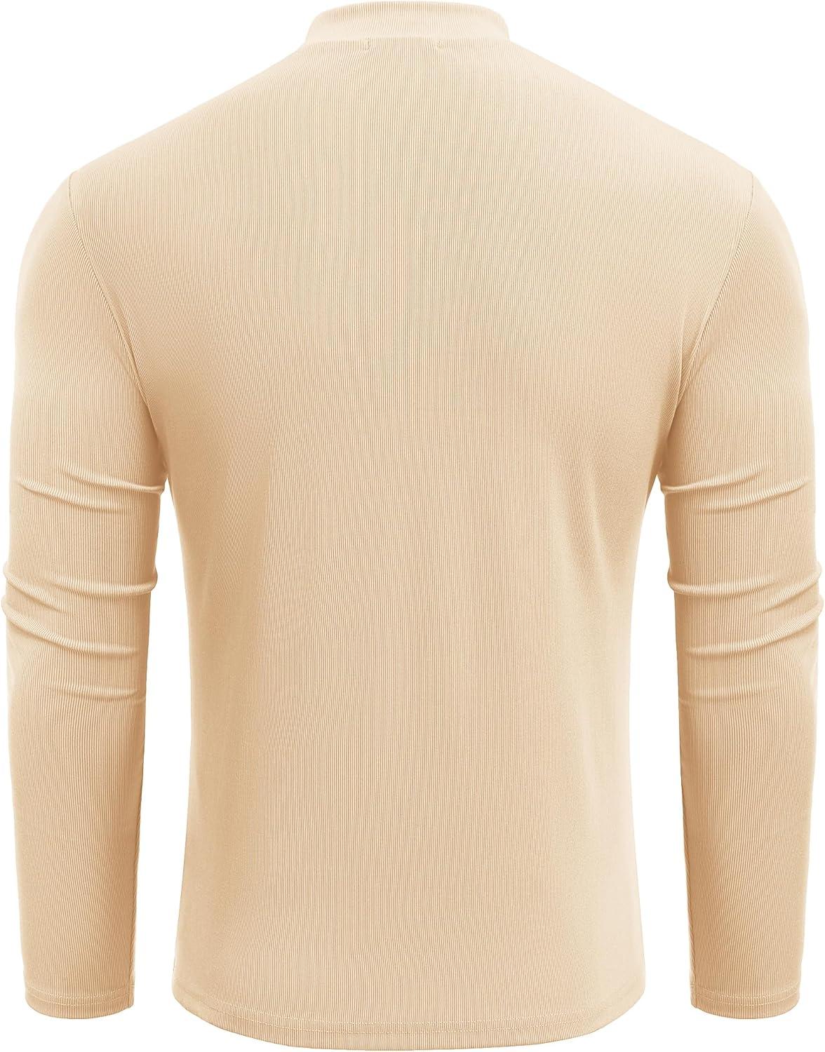 imageCOOFANDY Mens Mock Turtleneck Long Sleeve Shirts Slim Fit Basic TShirt Lightweight Ribbed Pullover Sweater1 Packbeige