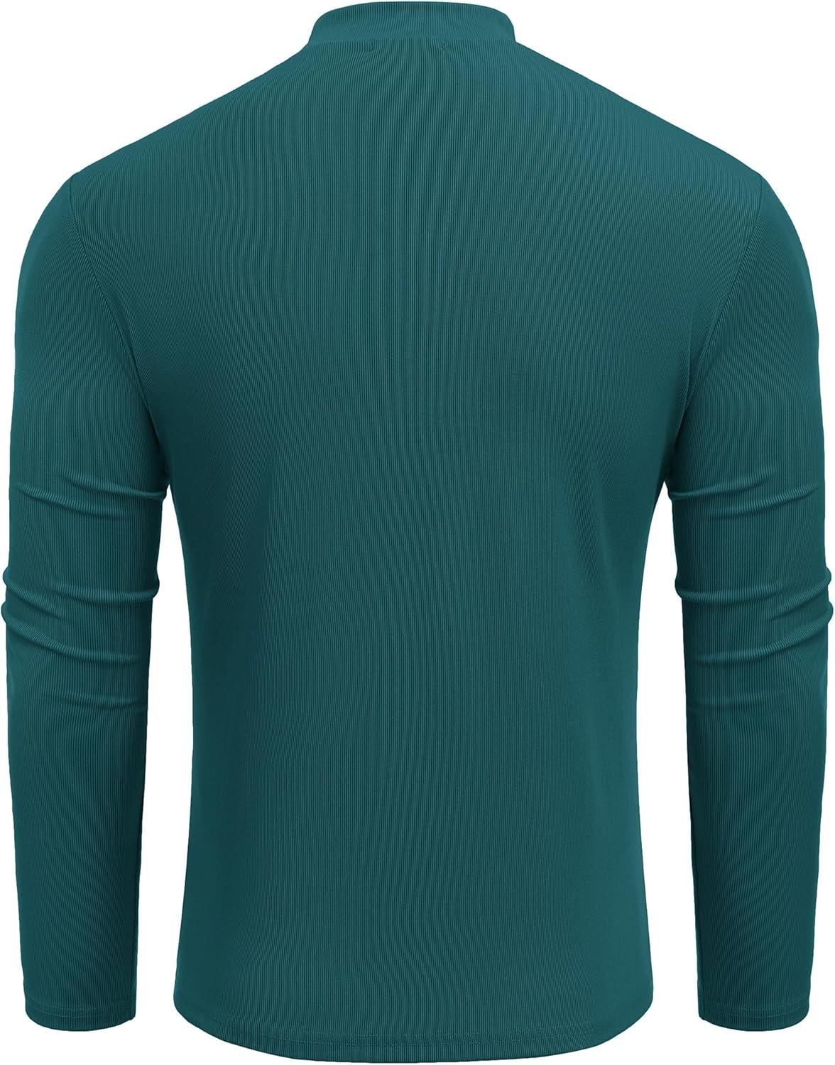imageCOOFANDY Mens Mock Turtleneck Long Sleeve Shirts Slim Fit Basic TShirt Lightweight Ribbed Pullover Sweater1 Packgreen