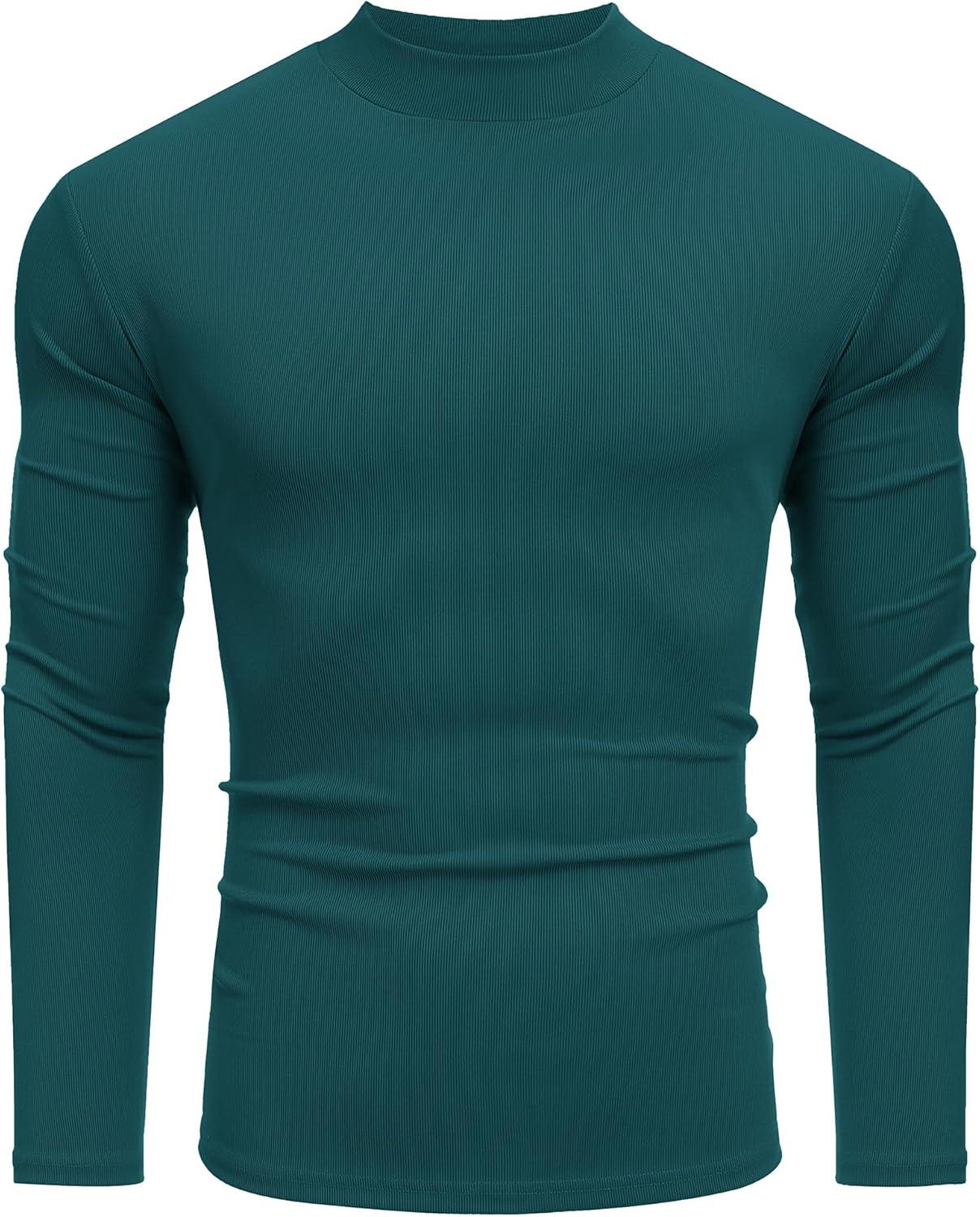 imageCOOFANDY Mens Mock Turtleneck Long Sleeve Shirts Slim Fit Basic TShirt Lightweight Ribbed Pullover Sweater1 Packgreen