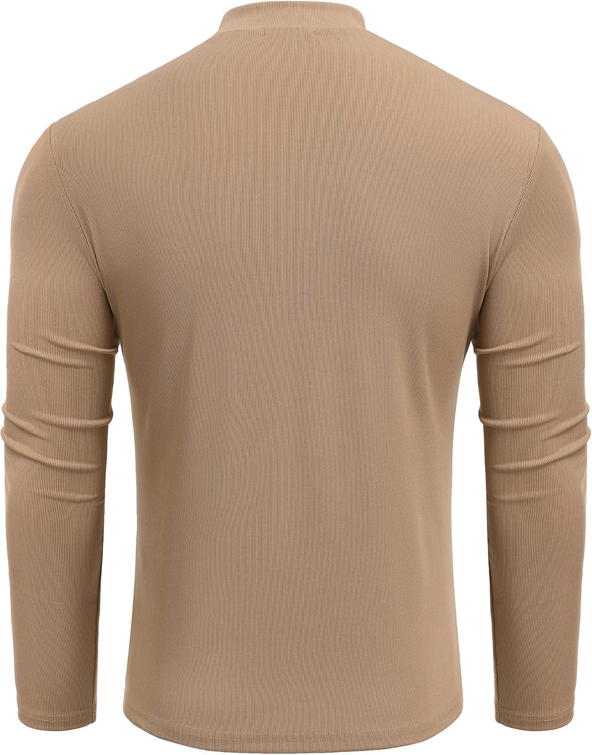 imageCOOFANDY Mens Mock Turtleneck Long Sleeve Shirts Slim Fit Basic TShirt Lightweight Ribbed Pullover Sweater1 Packkhaki